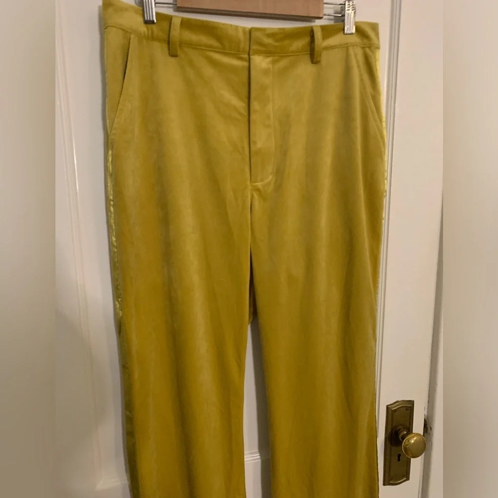 NWT Anthropologie Avec Les Filles Split-Front Mustard Velvet Pants, Womens Sz 16